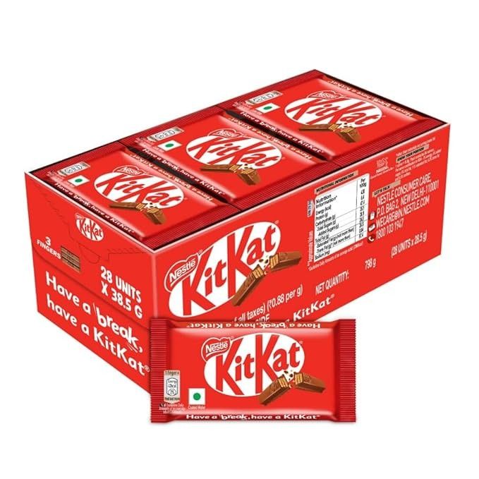 KIT KAT, 3 Fingers, Chocolate Coated, Wafer Bar –28 pcs , full Box