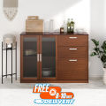 Meliff Crockery Cabinet 2 Closed Shelf and 3 Drawer, Dustproof And Oil Resistant Multifunctional Storage Cabinet Home Office & Kitchen (Urban Walnut) 30/48/14'. 