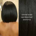 Short Straight Bob Black Wig Synthetic Natural Hair Wigs for Black Women Afro Middle Part Cosplay Daily Use Heat Resistant Fibre.