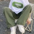 HOUZHOU Green Jeans Baggy Distressed Vintage Denim Trousers Male Wide Leg Pants Men Streetwear Retro Oversize Casual Hip Hop. 