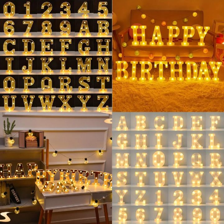 Gold/white 16cm LED letter and number illuminated letter light, used as a decorative light for weddings, birthday parties