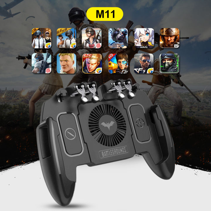 M11 Six Finger PUBG Game Controller Gamepad Trigger Shooting Free Fire Cooling Fan Gamepad Joystick for IOS Android Phone