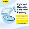 Baseus Bowie WM02+ Wireless Bluetooth Earphone Transparent Case With Smart Display Wireless Earbuds With Mic Touch Control App Support Low-Latency Earphone. 
