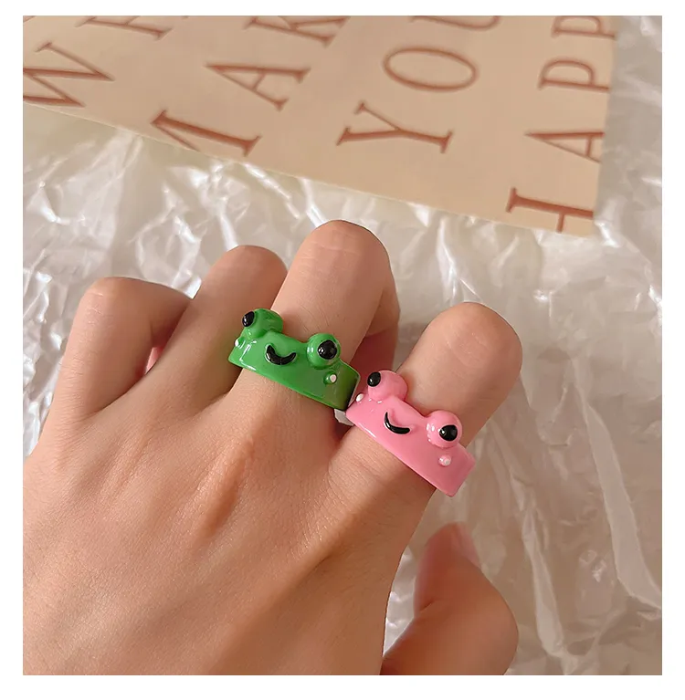 2Pc Cute Frog Rings Lover Polymer Clay Resin Acrylic Rings for