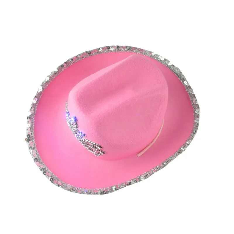 Preppy Glitter Fluffy Cowgirl Hat Halloween Women Pink Hats