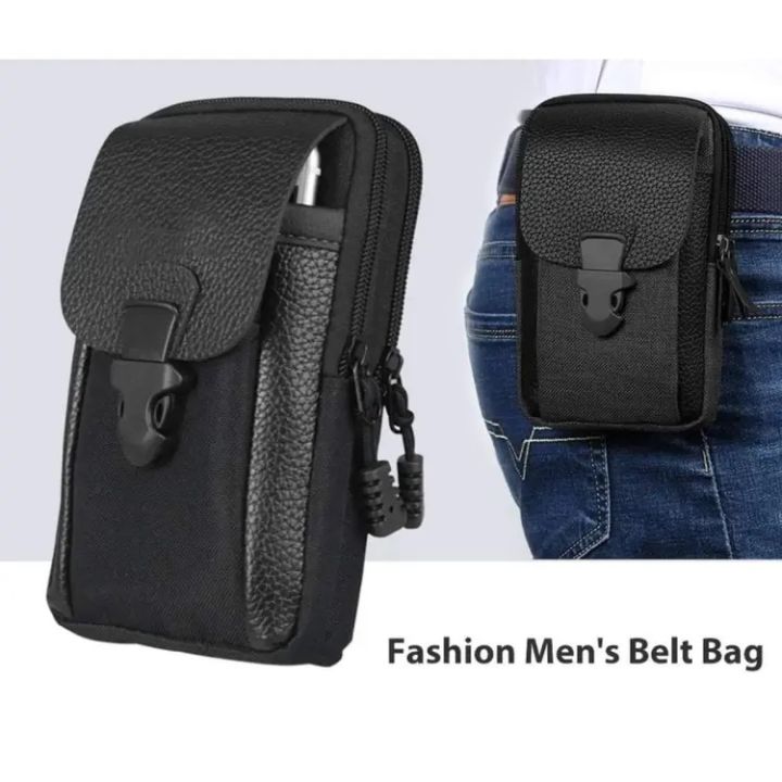 Tactical Pouch Waterproof Nylon PU Leather Men Waist Bags Waist Packs Utility Outdoor Travel Sport Tactical Pockets for Small Card 6 Inch Phone Holder