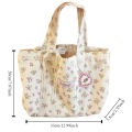 【Free shipping】 Fashion Canvas Printed Tote Bag Large Capacity Sweet Handbag with Lace Storage Handbags. 