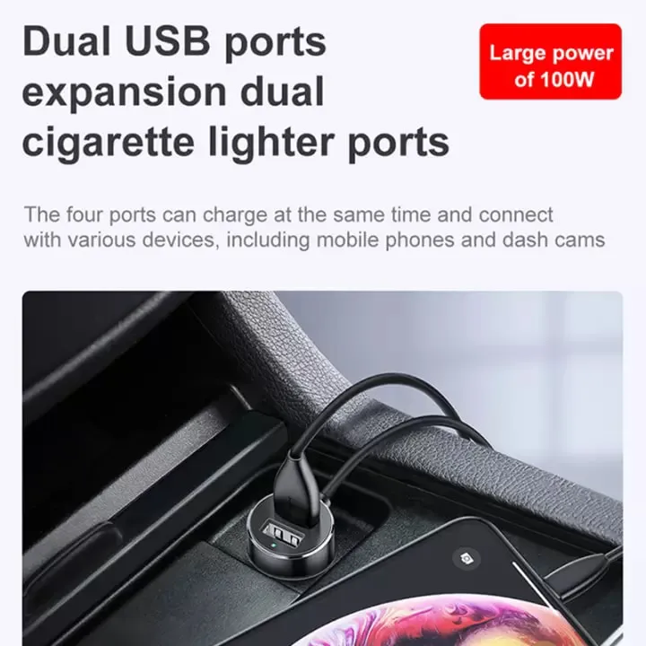 BASEUS%203.1A%20Dual%20USB%20Smart%20Extended%20Car%20Charger%20with%2080W%20Dual%20Ports%20Cigarette%20Lighter%20Socket%20-%20Image%205