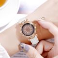Women's Watch Flower Fashion Quartz Watch Sparkling Rhinestone Analog Wrist Watch & 1pc Rose Flower Bracelet, Gift For Mom Her.