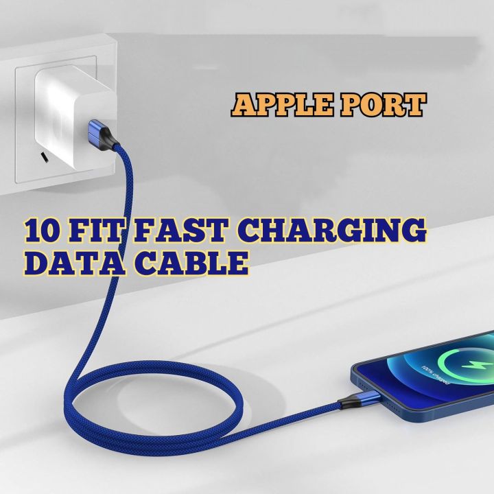 Apple USB Charging Cable for iPhone 6, iPhone 7, iPhone i phoniPhone  Charger Cable (3 Pack 10 Foot), [MFi Certified] 10 Feet Nylon Braided  Lightning