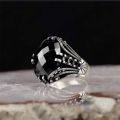 Punkboy Retro Style Men's Ring Craved Pattern Black Egg-shaped Crystal Silver Color Ring for Male Party Jewelry Size 6-13.