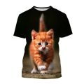 2024 Animal Graphic T-shirt For Men Clothing 3D Kawaii Cat Print T Shirt Casual Streetwear O Neck Short Sleeve Tops 4XL.