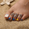 【beauty code store】6Pcs/set Foot Ring Open Toe Rings Pattern Alloy Adjustable. 