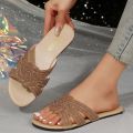 Crystal Summer Flat heel Shoes for Women's slippers Sandals Bling Flat Comfort Sandals for Women Outdoor Casual Party Flip Flops.