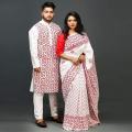 New Designer Block Print Half Silk Share And Dhupiyan Cotton Panjabi For Combo Couple set For Man And Women.