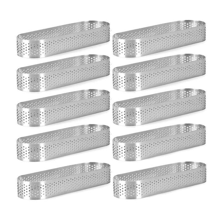 QUANBU 10 Pack Oval Tart Ring,Perforated Baking Ring,Pastry Ring,Stainless Steel Cake Tart Mold Rings,Baking Tart Ring