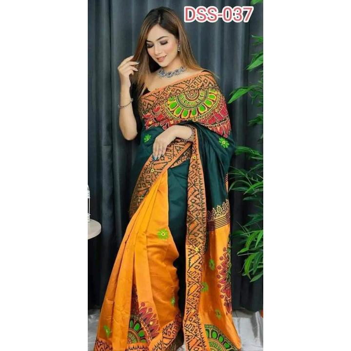 Embroidery And Dolorer Kaj Dhupian Silk Block Print Saree For Women - Sari