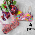 4 Pack Cotton Spandex Non Padded Printed Everyday Bras for Women and Girls.