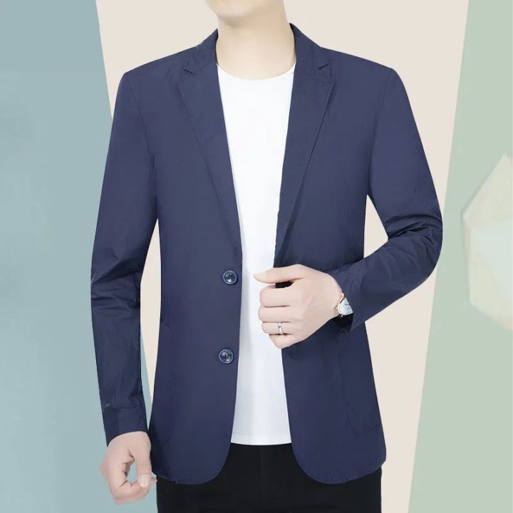 Summer%20Sun%20Protection%20Suit%20Jacket%20Men%20Casual%20Ice%20Silk%20Tops%20Solid%20Coat%20Single%20Breasted%20Pocket%20Blazer%20Korean%20Fashion%20Clothes%202023%20-%20Image%206