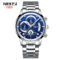 2309 new NiBOSI solid steel band men's watch waterproof coated glass luminous three eyes 6 pin quartz watch. 