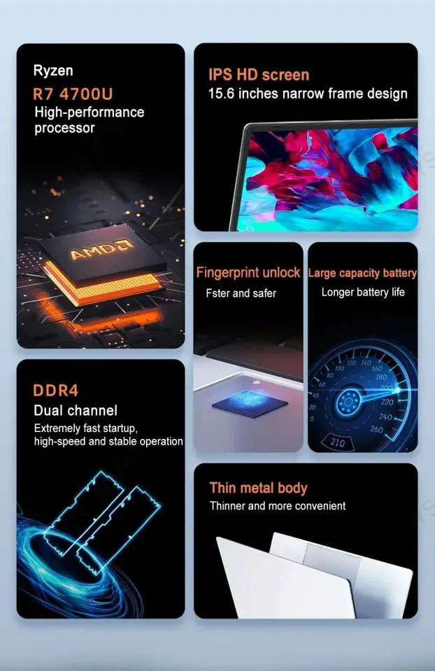 2024 Ultrabook Laptop inch AMD R7 4700U/R5 4500U Backlit - Main Image