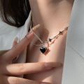 Y2K Sweet Cool Style Black Love Heart Pendant Necklace for Women Star Inlaid Rhinestone Clavicle Chain Asymmetric Necklace for Women Teen Girls Gift.
