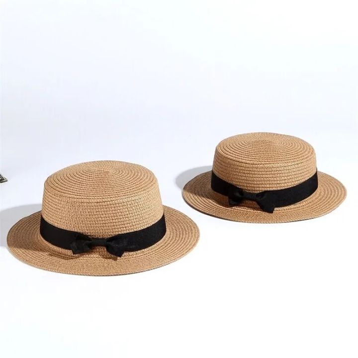 2022%20simple%20Summer%20Parent-child%20Beach%20Hat%20Female%20Casual%20Panama%20Hat%20Lady%20Brand%20Women%20Flat%20brim%20Bowknot%20Straw%20cap%20girls%20Sun%20Hat%20-%20Image%202