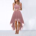 Lace Dress Bow Belt Elegant Irregular Length Dresses For Women Wedding Guest Sleeveless Bridesmaid Cocktail Party Dress. 