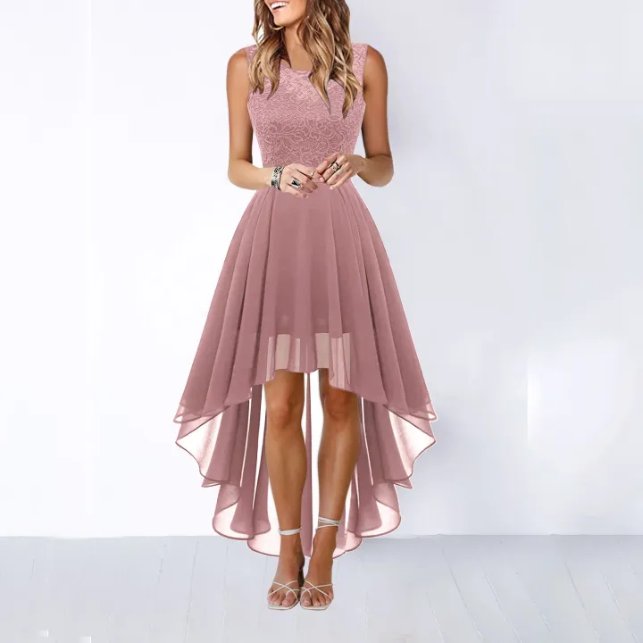 Lace%20Dress%20Bow%20Belt%20Elegant%20Irregular%20Length%20Dresses%20For%20Women%20Wedding%20Guest%20Sleeveless%20Bridesmaid%20Cocktail%20Party%20Dress%20-%20Image%203