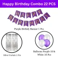 Birthday Decoration Combo Pack With Purple Birthday Banners, Silver Curtains, Metallic Balloons Full Package- (Pack of 22 Pcs).