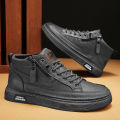 Men's Sneakers Autumn and Winter Breathable Sports Casual High-Top Leather Shoes Men's Work Black Motorcycle Joker Martin Boots.