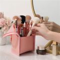 Makeup Brush Case Makeup Brush Holder Travel Waterproof Cosmetic Bag Stand-up Foldable Makeup Cup with Zipper (Black + Pink) Vnce Lncei.