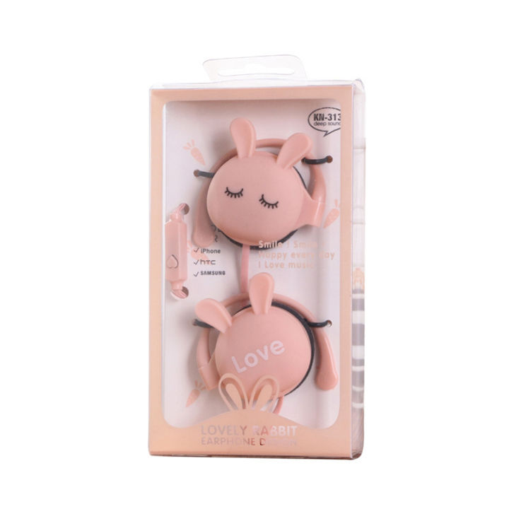TTANK Cute Student Earphone Cartoon Cute Rabbit Wired Headset Headphone ...