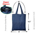 Zipper Closure Denim Blue Tote Bag. 