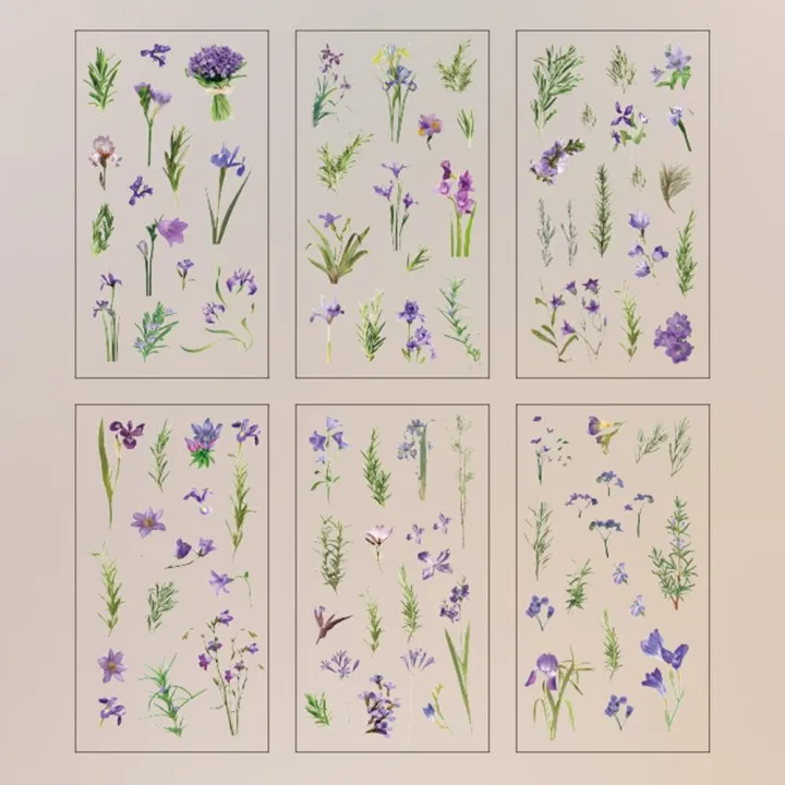 6%20pcs/pack%20Adhesive%20PVC%20Plant%20Flower%20Sticker%20Journal%20Supplies%20DIY%20sticker%20Vintage%20Transparent%20Flower%20Stickers%20Waterproof%20Clear%20PET%20Scrapbook%20Stickers%20Album%20-%20Image%204