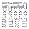 60Pcs Kit 16/14G Jewelry Tongue Tragus Ear Eyebrow Lip Nose - 8mm.