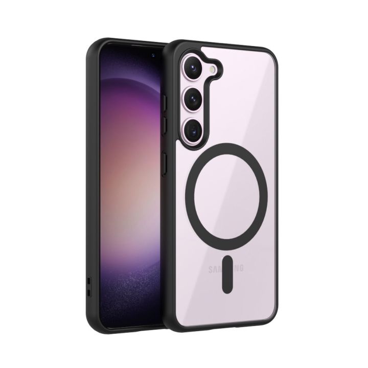 For Samsung Galaxy A35 Mobile Cover MagSafe Compatible Shockproof Transparent Slim Fit Wireless Charging supported Frosted Border Phone Back Case Mobile Cover