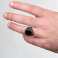 Vintage Ottoman Men's Moon Ring Inlaid Black Onyx Stone Ring. 