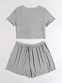 Cami Top and Bottom Set Lettuce Rib Fabric, Available in M, L, XL with Various Chest and Waist Sizes.
