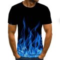 flame men's T-shirt summer fashion short-sleeved 3D round neck tops smoke element shirt trendy men's T-shirt. 
