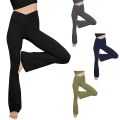 Women Crossover Split Pants Bootcut Yoga Pants High Waisted Full Length Flare Workout Pants Bootleg Leggings With Pockets. 