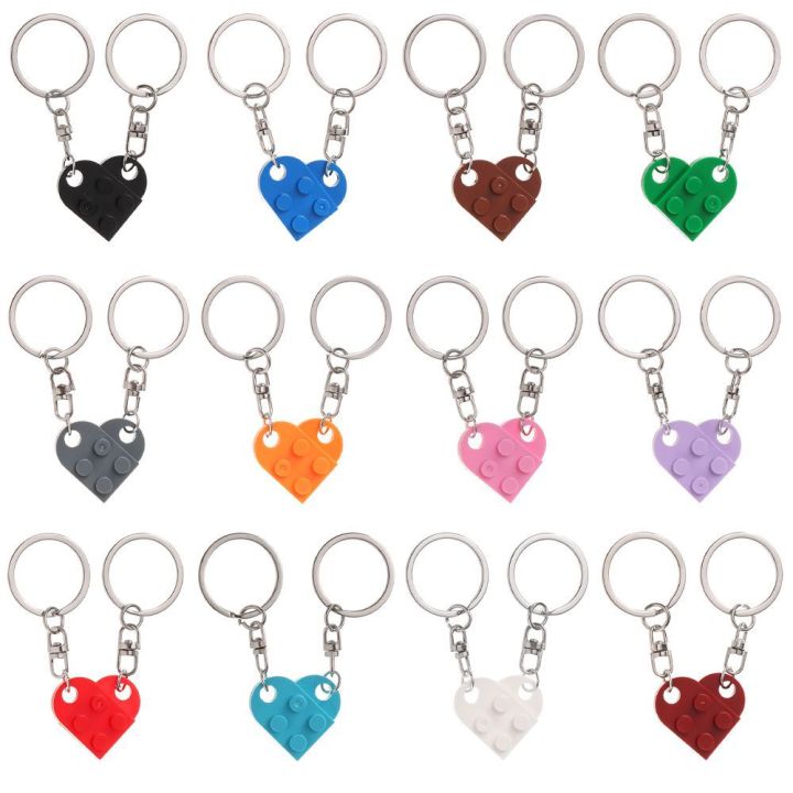 2pcs Brick Matching Heart Key Chain Set for Couples Lovers Best Friends Colorful Key Ring Valentine's Day Gift