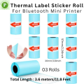 3 Rolls, Size: 57mm X 30mm, Self-Adhesive Inkless Waterproof Blue Color Thermal Sticker Paper Roll  - Perfect For Mini Printer, Portable Printer, Printer Mini, Label Printer, Model C9, PT 210, 230,X5, X6,C22 Etc.. 