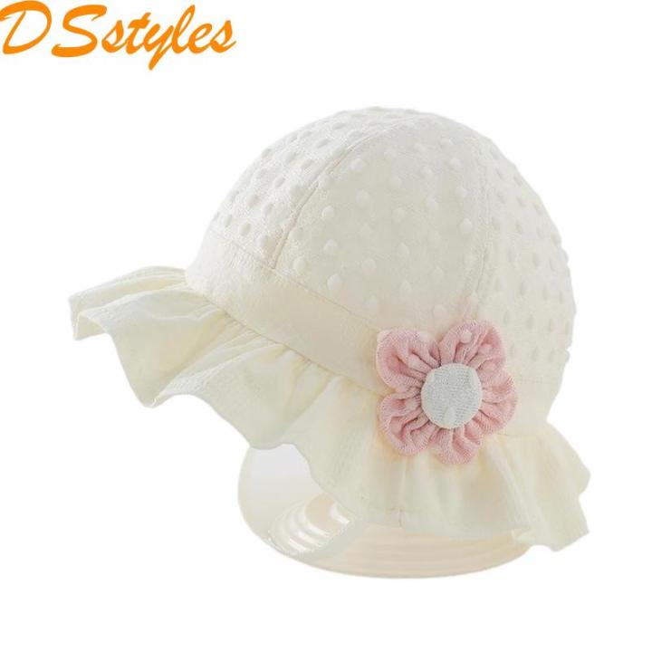 DSstyles Baby Girls Summer Sun Hat Casual Breathable Flower Bucket Hat Toddler Cute Ruffle Brim Beach Cap