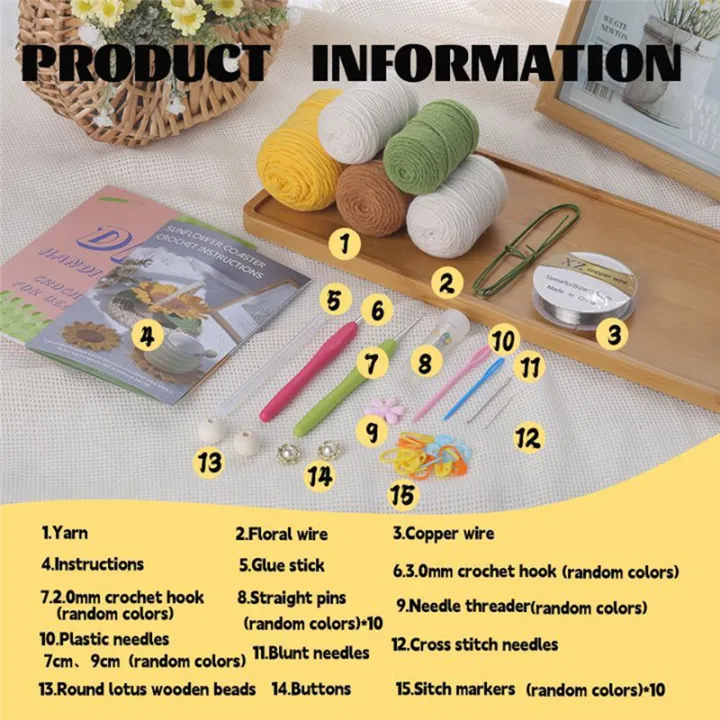 Crochet%20Coaster%20Kit%20With%20Knitting%20Yarn%20Thread%20Needles%20Hooks%20-%20Image%206