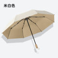 New Style Wooden Handle Color Glue Umbrella Women Girl Kids 3 Folding Sunscreen Sunproof Waterproof Anti-ultraviolet Umbrellas. 