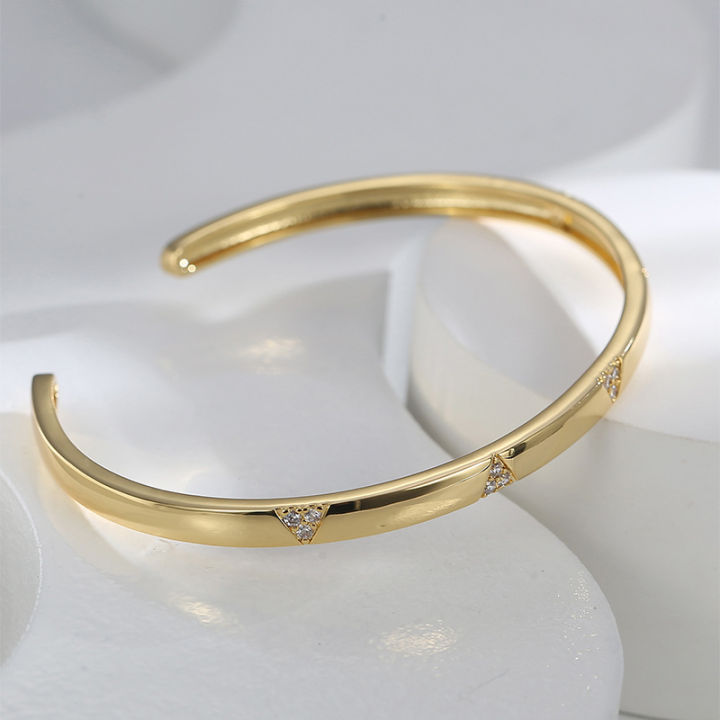 B0167 French Entry Lux Niche Design Triangle Texture Bracelet Female Brass Gold-Plated Micro-Inlaid White Zirconium Bracelet