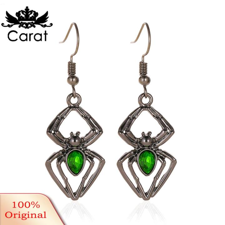 Spider-Shaped Faux Gem Necklace Earrings Ring Alloy Exaggerated Women Halloween Ornament Party Jewelry