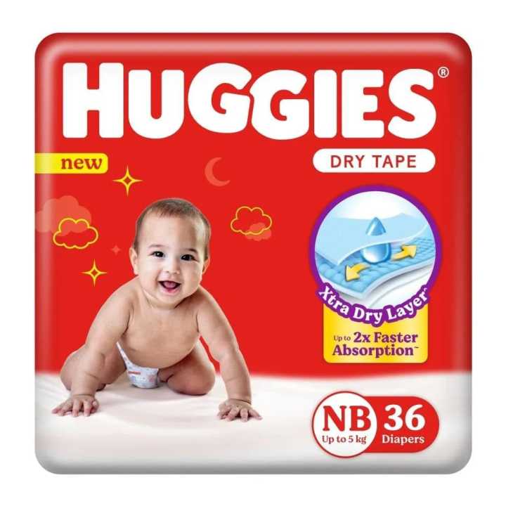 Huggies Complete Comfort Dry Tape, Newborn (0-5kg) Size Baby Diaper, (36 count)