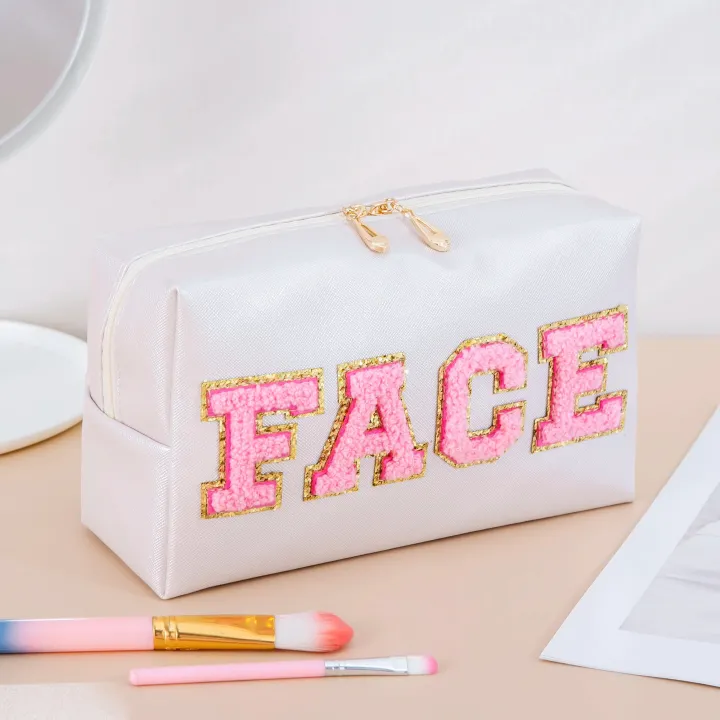 Cute%20Travel%20Chenille%20Varsity%20FACE%20Letter%20Makeup%20Bag%20Preppy%20Patch%20Cosmetic%20Pouch%20for%20Teens%20Girls%20Women%20Toiletry%20Storage%20Organizer%20-%20Image%206